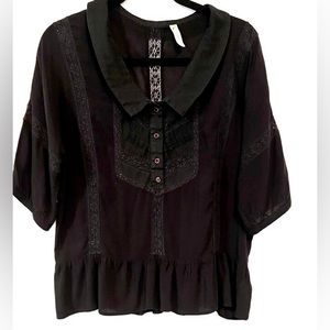 M Free People Boho Ruffle & Lace Blouse